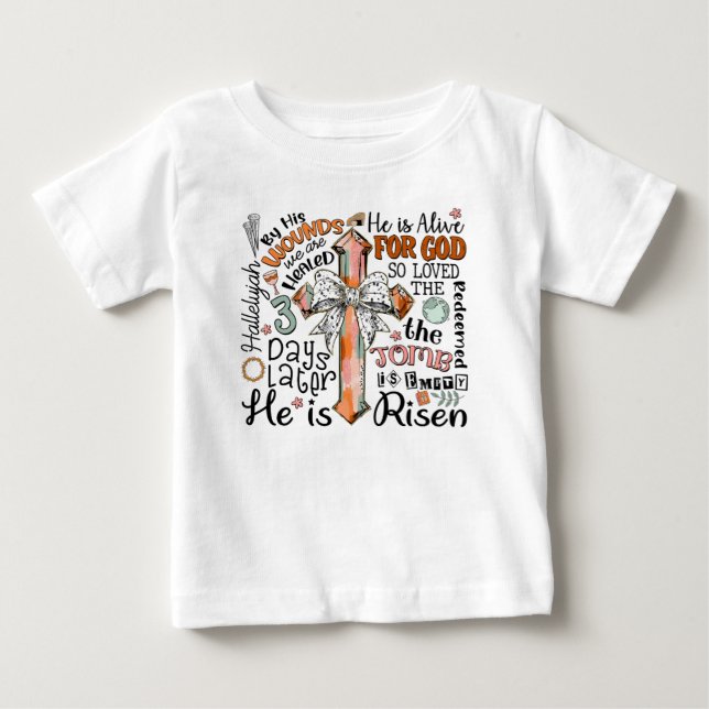 Camiseta De Bebé Cruz Cristiana de Pascua Él ha Resucitado (Anverso)