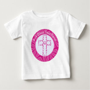 Camiseta De Bebé Cruz cristiana de zig-zag rosa caliente con nombre