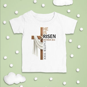 Camiseta De Bebé Cruz de Pascua Vintage Personalizada Él ha Resucit