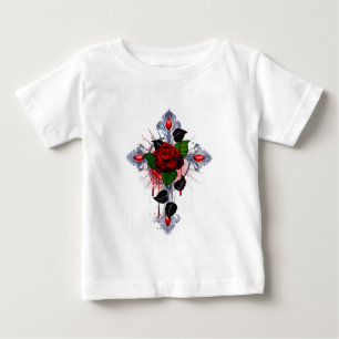 Camiseta De Bebé Cruz de Plata con una Rosa Roja