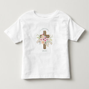 Camiseta De Bebé Cruz Floral Rosa Bouquet Chica Bautismo Christenin