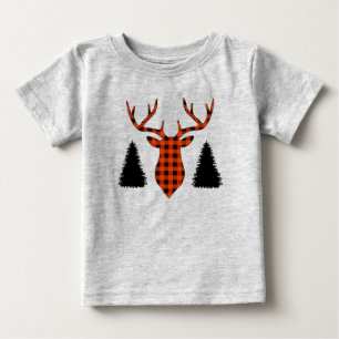 Camiseta De Bebé Cuadros de Búfalo Ciervo Pine Trees