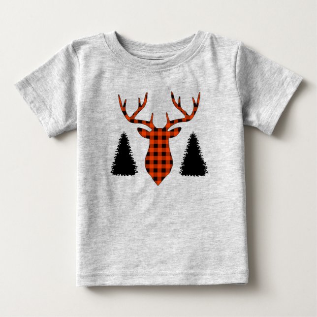 Camiseta De Bebé Cuadros de Búfalo Ciervo Pine Trees (Anverso)