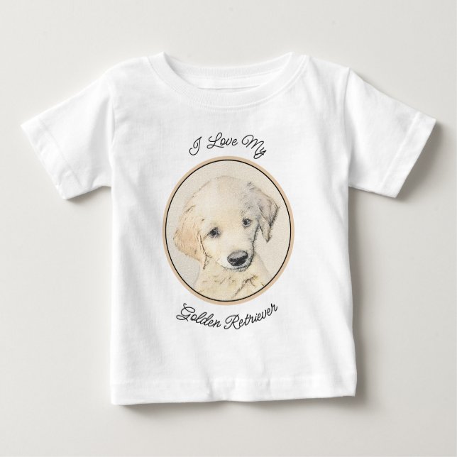 Camiseta De Bebé Cuadros De Cachorro Dorado - Arte Original De Perr (Anverso)