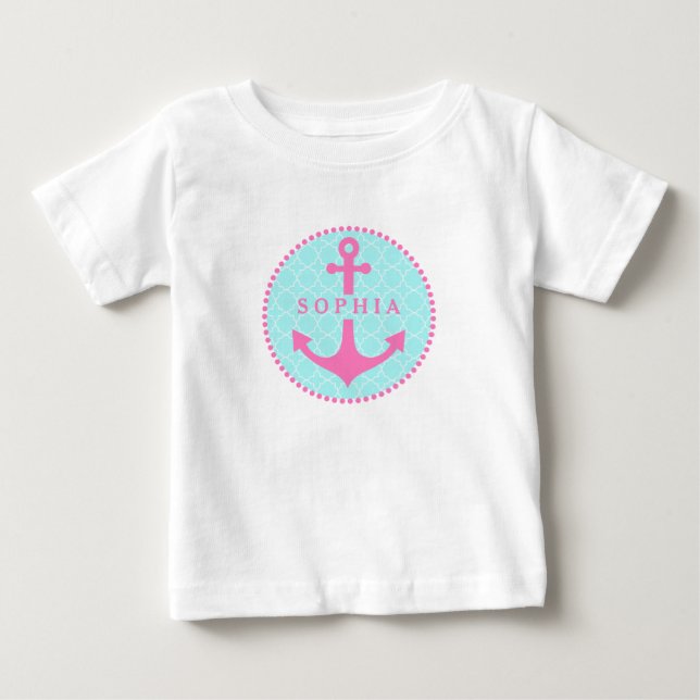 Camiseta De Bebé Cuatrefoil azul + Tutu Bodysuit rosa Ancla (Anverso)