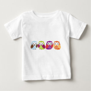 Camiseta De Bebé Cuatro búhos coloridos