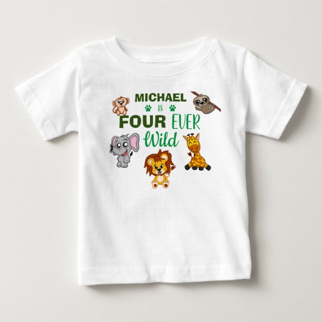 Camiseta De Bebé Cuatro salvajes Safari de la Selva Cuarto Cumpleañ (Anverso)