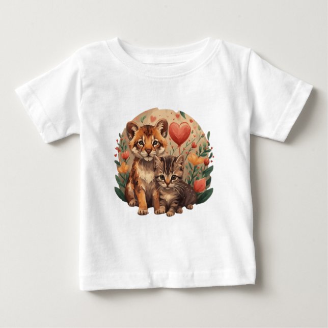 Camiseta De Bebé Cubo de león y gatito (Anverso)