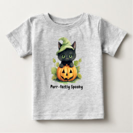 Camiseta De Bebé Cuchara de calabaza de Halloween para gato negro e