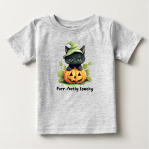 Camiseta De Bebé Cuchara de calabaza de Halloween para gato negro e