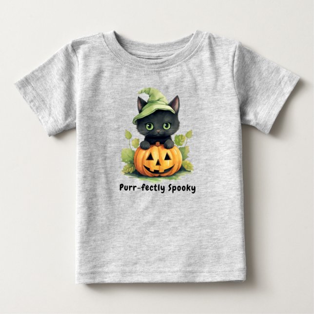 Camiseta De Bebé Cuchara de calabaza de Halloween para gato negro e (Anverso)