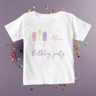 Camiseta De Bebé Cucharada de cono de helado Confeti Rosa Cumpleaño