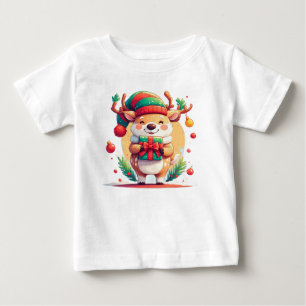 Camiseta De Bebé Cuerno de Reno de Navidad Lindo Sosteniendo un Reg