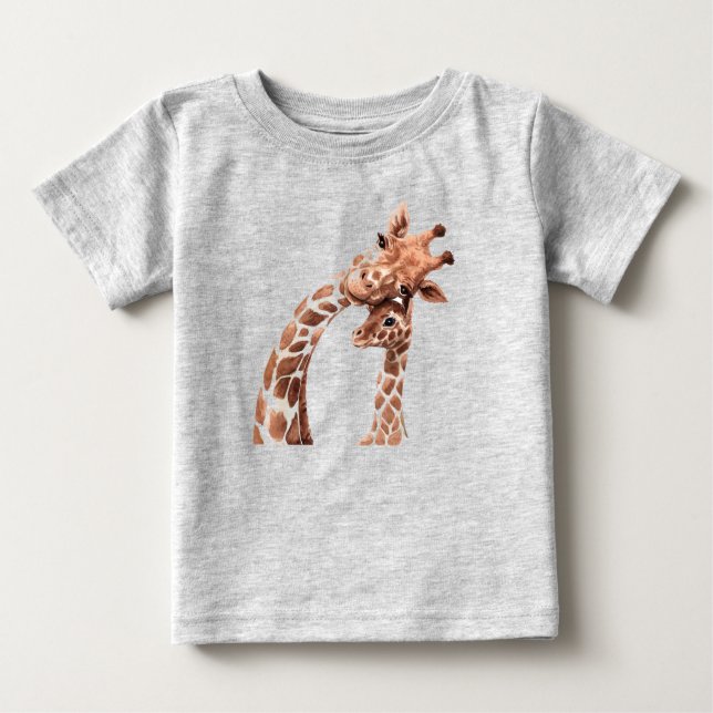 Camiseta De Bebé Cuidada acuarela Giraffe Mamá o Papá y bebé de ter (Anverso)