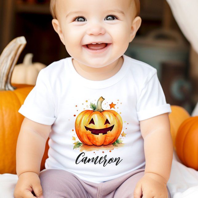Camiseta De Bebé Cuidada acuarela Jack o lantern Halloween (Cute watercolor Jack o lantern Halloween Baby T-Shirt)