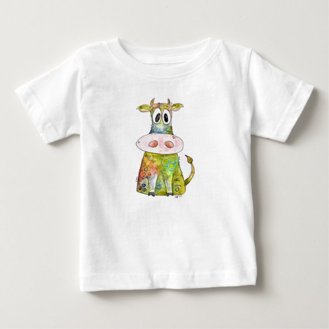 Camiseta De Bebé Cuidada y caprichosa vaca colorida (Anverso)
