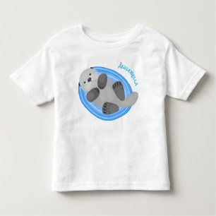Camiseta De Bebé Cuidada y feliz nutria azul personalizado ilustrac