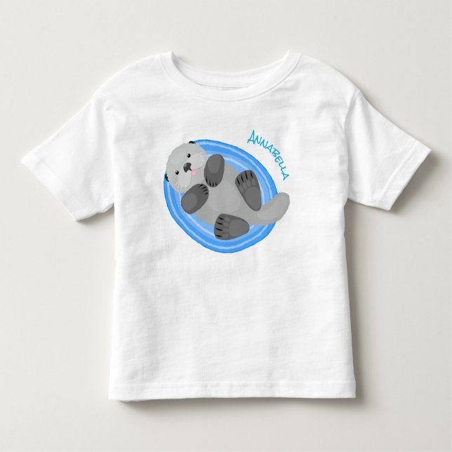 Camiseta De Bebé Cuidada y feliz nutria azul personalizado ilustrac (Anverso)
