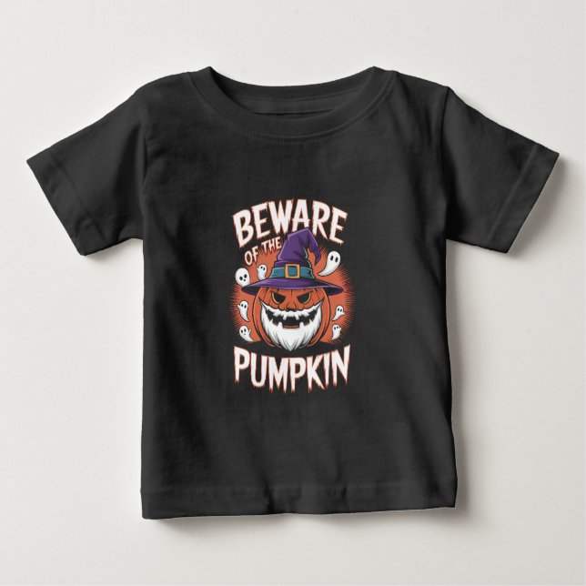 Camiseta De Bebé Cuidado con la calabaza Halloween (Anverso)