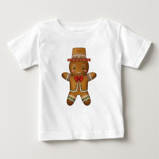 Camiseta De Bebé Cuidado hombre de pan de jengibre Feliz Navidad (Anverso)