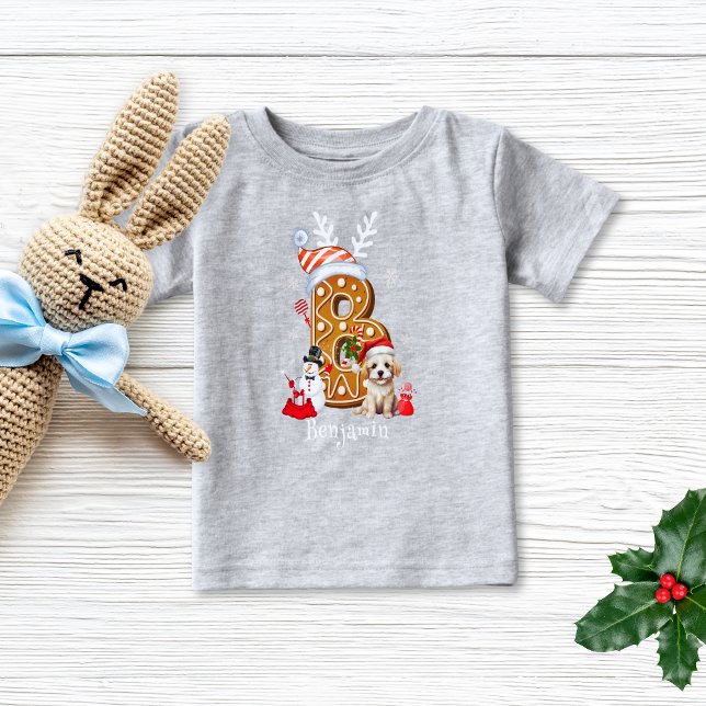 Camiseta De Bebé Cuidados Navidades Santa Hat Gingerbread Letra B B (Subido por el creador)