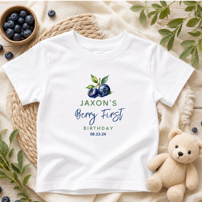 Camiseta De Bebé Cumpleaños 1º de Berry First Blueberry (Berry First Blueberry 1st Birthday Party Baby T-Shirt)