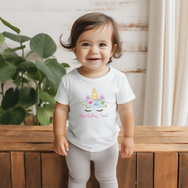 Camiseta De Bebé Cumpleaños 1 Acuarela Floral Unicornio Mágico