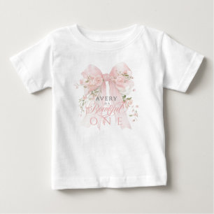Camiseta De Bebé Cumpleaños 1 Bowtiiful Uno Flores Niñas