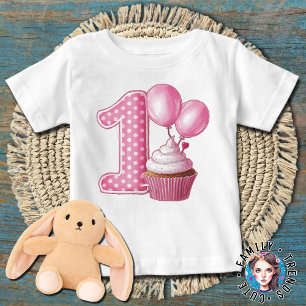 Camiseta De Bebé Cumpleaños 1 Cumpleaños Cupcake Rosa