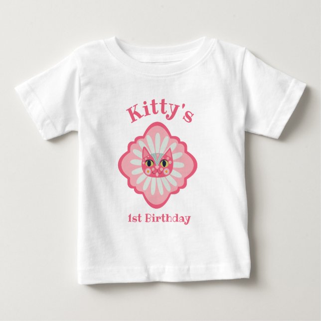 Camiseta De Bebé Cumpleaños 1 Daisy's Kitty gato Cara (Anverso)
