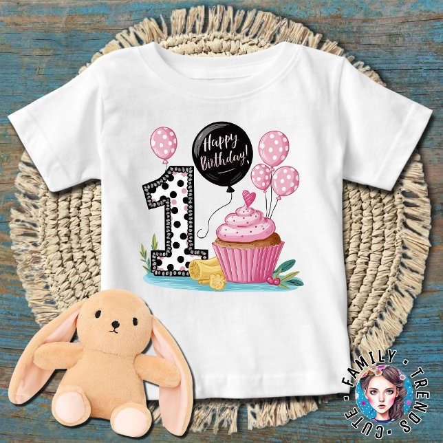 Camiseta De Bebé Cumpleaños 1 de Cute Cupcake (Subido por el creador)