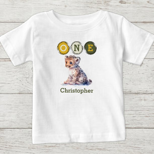 Camiseta De Bebé Cumpleaños 1 de Leopardo uno con nombre amarillo v