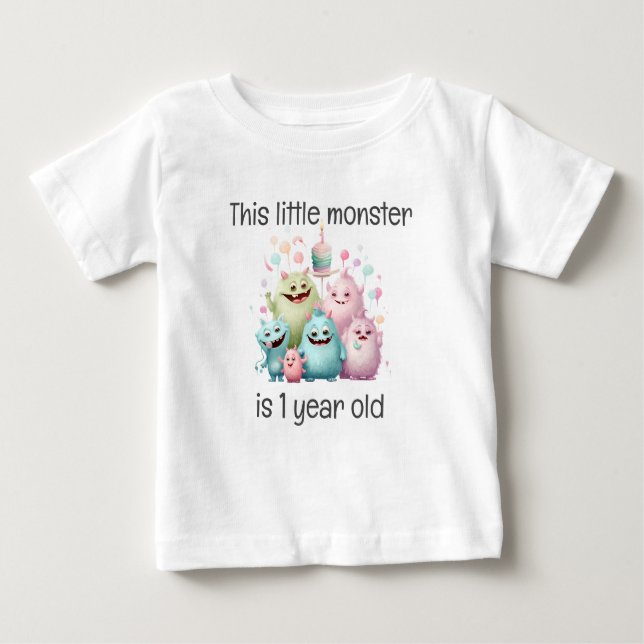 Camiseta De Bebé Cumpleaños 1 de pequeño monstruo (Anverso)