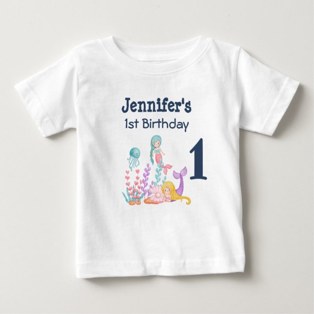 Camiseta De Bebé Cumpleaños 1 de Sirenas y Medusas (Anverso)