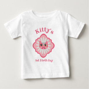 Camiseta De Bebé Cumpleaños 1er de Gatito Daisy Kitty Cara
