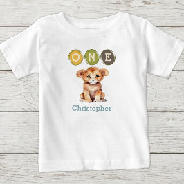 Camiseta De Bebé Cumpleaños 1er León uno con nombre azul