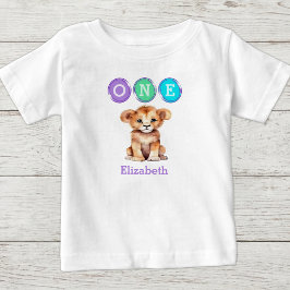Camiseta De Bebé Cumpleaños 1er León uno con nombre púrpura