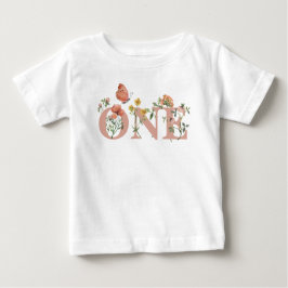 Camiseta De Bebé Cumpleaños 1er Little Wildflower Acuarela