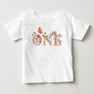 Camiseta De Bebé Cumpleaños 1er Little Wildflower Acuarela