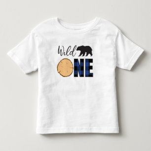 Camiseta De Bebé Cumpleaños 1er Oso Negro Cuadro Azul Wild One