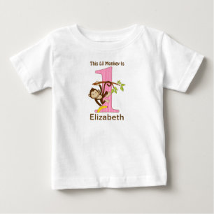 Camiseta De Bebé Cumpleaños 1er Pequeño Mono Rosa