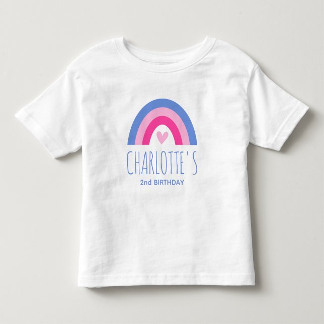 Camiseta De Bebé Cumpleaños 2º Cumpleaños Arcoiris Nombre Personali (Anverso)