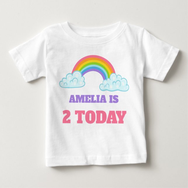Camiseta De Bebé Cumpleaños 2do Nombre y Edad de Niño de Arcoíris L (Anverso)