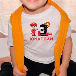 Camiseta De Bebé Cumpleaños 3º Niños Bonitos Bombero Camión de Bomb