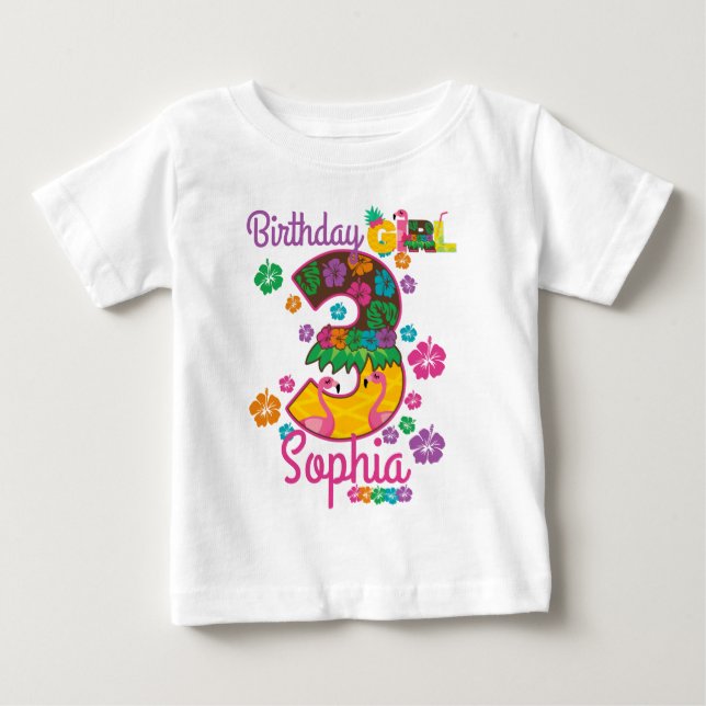 Camiseta De Bebé Cumpleaños 3 3 personalizado de verano de Luau en  (Anverso)