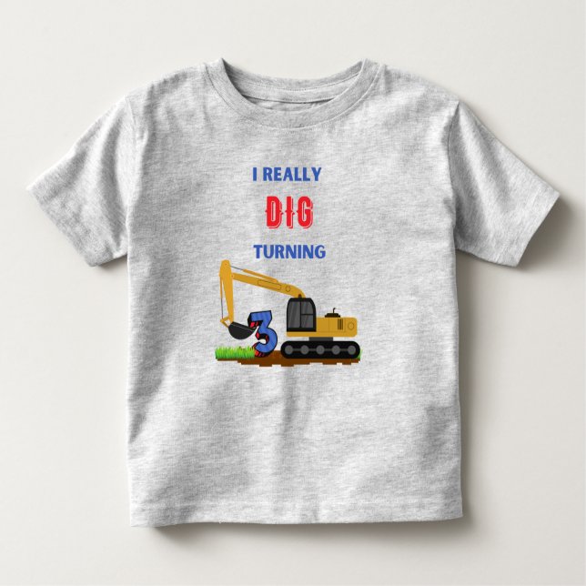 Camiseta De Bebé Cumpleaños 3 Excavadora Cumple 3 Años (Anverso)