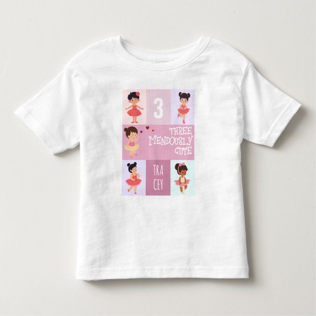 Camiseta De Bebé Cumpleaños 3 Rosa Pop Caricatura Pastel Bailarina (Anverso)