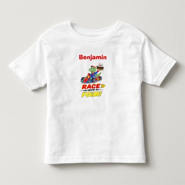Camiseta De Bebé  Cumpleaños 4 Dinosauri Coche Listos Ya  (Anverso)