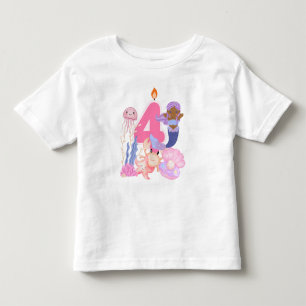 Camiseta De Bebé Cumpleaños 4 pastel sirena y criaturas marinas 
