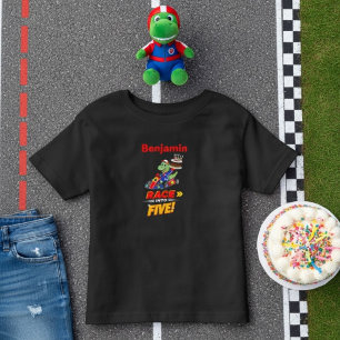 Camiseta De Bebé Cumpleaños 5 coche de carreras de dinosaurios Pre